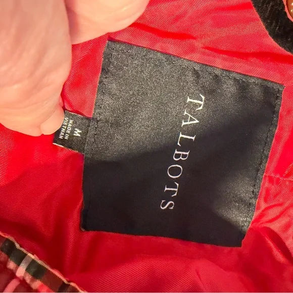 Talbots Red Plaid Quilted Jacket Black Trim Preppy Women’s medium - Picture 12 of 15